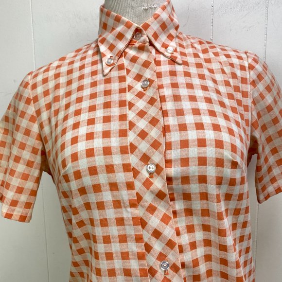 Vintage Sears Peach White Gingham Dress - Picture 4 of 10